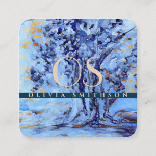 Tarjeta De Visita Cuadrada Árbol artístico profesional monogramado QR