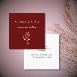 Tarjeta De Visita Cuadrada Árbol boho de la vida dibujando rojo simple