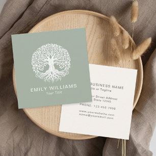 Tarjeta De Visita Cuadrada Árbol celta verde sabio de vida espiritual