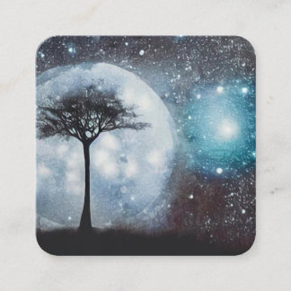 Tarjeta De Visita Cuadrada Árbol de cielo de espacio lunar completo