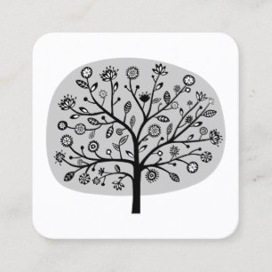Tarjeta De Visita Cuadrada Árbol de flores - Gris