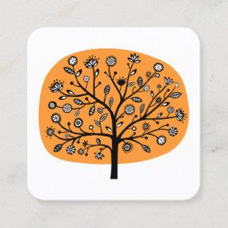 Tarjeta De Visita Cuadrada Árbol de flores - Naranja