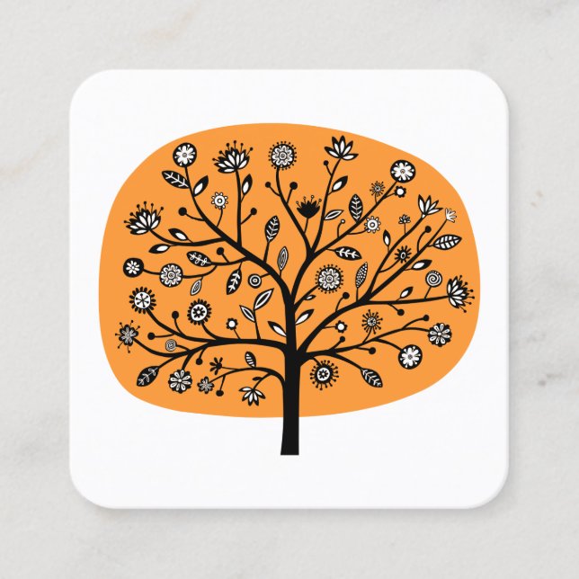 Tarjeta De Visita Cuadrada Árbol de flores - Naranja (Anverso)