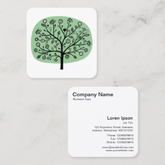 Tarjeta De Visita Cuadrada Árbol de flores - Verde desvaído