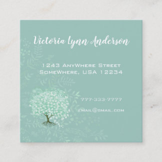 Tarjeta De Visita Cuadrada Árbol de hoja de corazón de menta Floral de boho y
