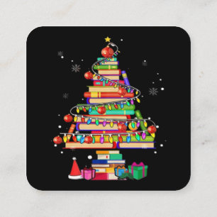 Tarjeta De Visita Cuadrada Árbol de la Biblioteca Feliz Navidad