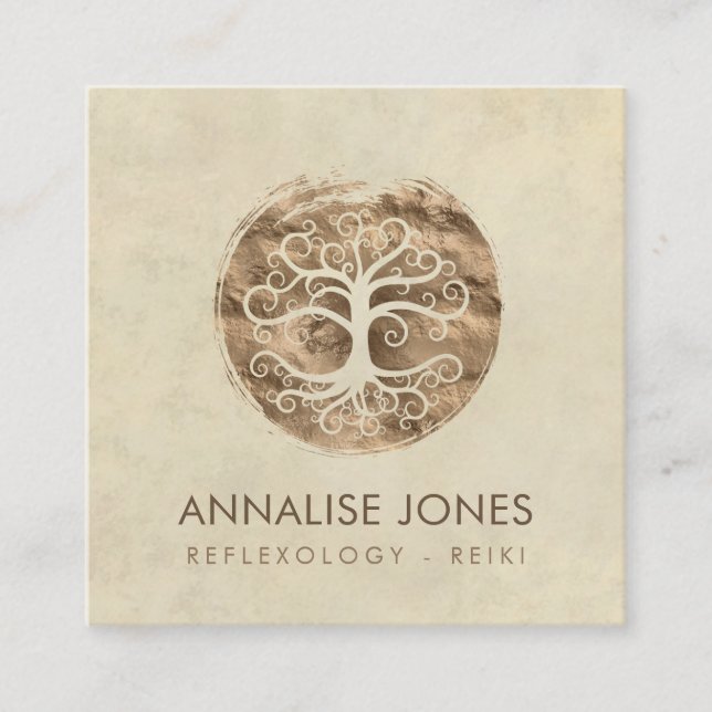 Tarjeta De Visita Cuadrada Árbol de la vida de oro - Yggdrasil (Anverso)