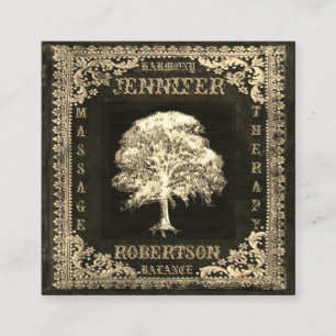 Tarjeta De Visita Cuadrada Árbol de la vida y del lino rústico