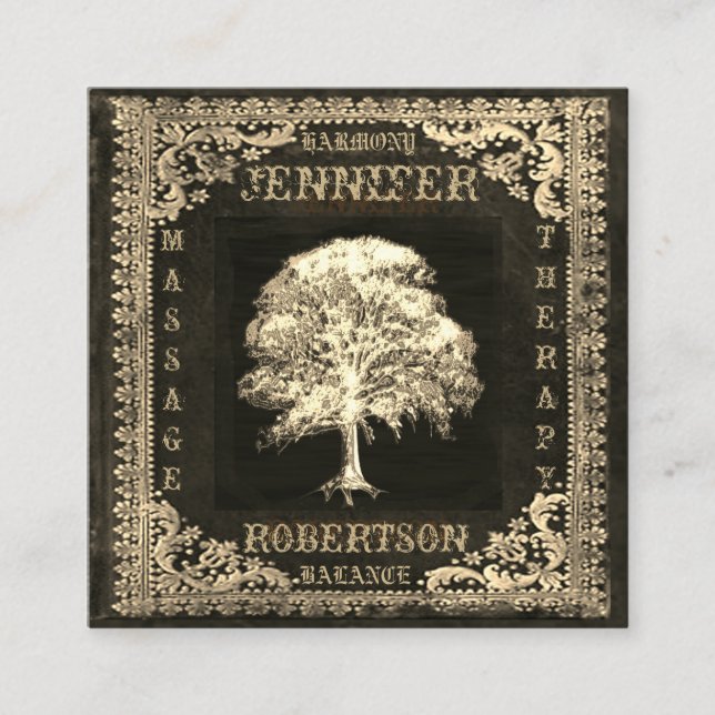 Tarjeta De Visita Cuadrada Árbol de la vida y del lino rústico (Anverso)