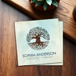 Tarjeta De Visita Cuadrada Árbol de la vida - Yggdrasil - Hojas de mármol