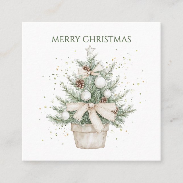 Tarjeta De Visita Cuadrada Árbol de navidad acuarela rústico (Anverso)