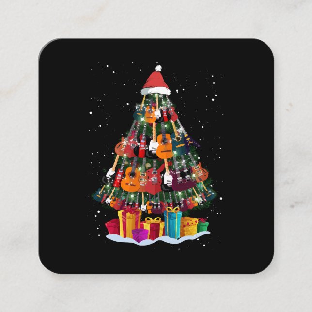Tarjeta De Visita Cuadrada Árbol de Navidad de guitarra divertido  (Anverso)