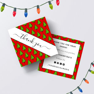 Tarjeta De Visita Cuadrada Árbol de Navidad Rojo Gracias