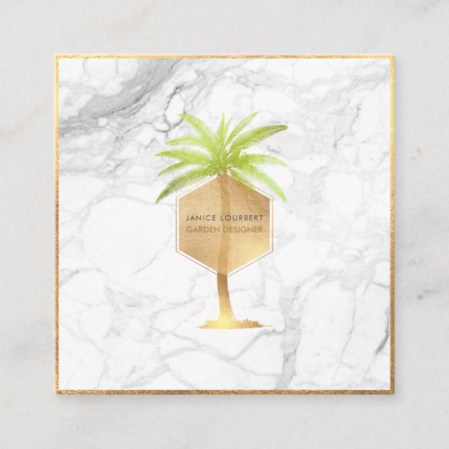 Tarjeta De Visita Cuadrada ÁRBOL DE ORO DE PixDezines FAUX + MÁRMOL (Anverso)