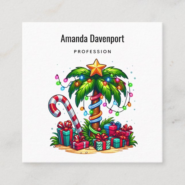 Tarjeta De Visita Cuadrada Árbol de palmas de Navidades tropicales (Anverso)