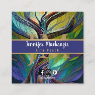 Tarjeta De Visita Cuadrada Árbol de vida del terapeuta arcoiris del entrenado