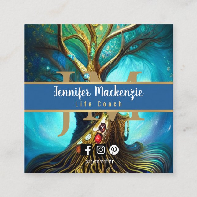 Tarjeta De Visita Cuadrada Árbol de vida del terapeuta arcoiris del entrenado (Anverso)