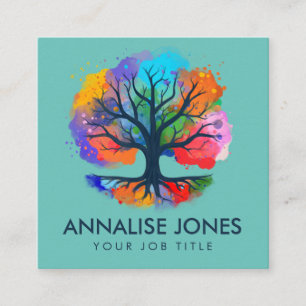 Tarjeta De Visita Cuadrada Árbol de vida - Yggdrasil - Tinta acuarela