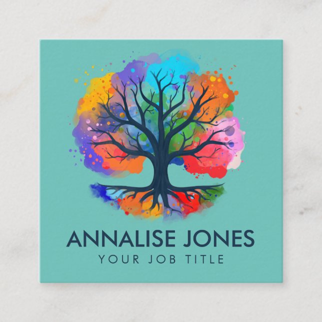 Tarjeta De Visita Cuadrada Árbol de vida - Yggdrasil - Tinta acuarela (Anverso)