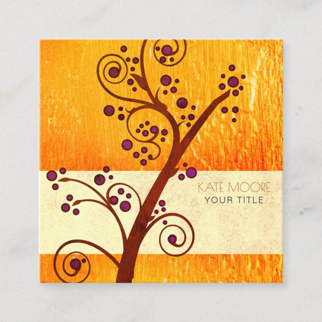 Tarjeta De Visita Cuadrada Árbol En Entrenador O Terapista Metálico De Oro (Anverso)