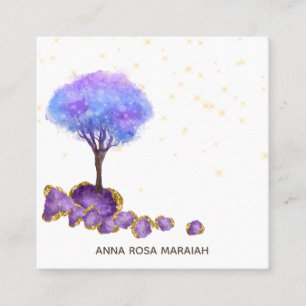 Tarjeta De Visita Cuadrada *~* Árbol mágico Amethyst Jewels Gold Purpurina