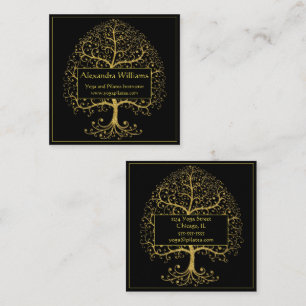 Tarjeta De Visita Cuadrada Árbol negro de oro de lujo de vida personalizado