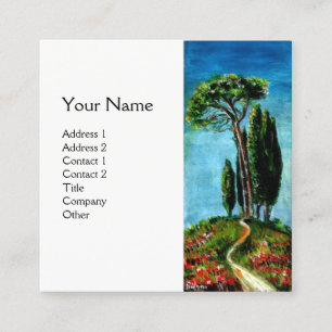 TARJETA DE VISITA CUADRADA ÁRBOLES CIPRESOS Y PINO MEDITERRÁNEO EN TOSCANA