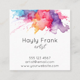 Tarjeta De Visita Cuadrada Arcoiris de color de agua