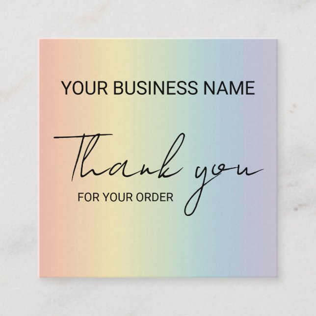 Tarjeta De Visita Cuadrada Arcoíris Pastel Gracias  (Anverso)