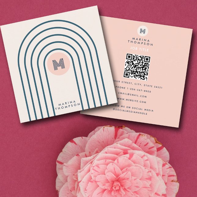 Tarjeta De Visita Cuadrada Arcos de líneas geométricas abstractas Pastel Retr (Pastel Retro Abstract Geometric Lines Arches Square Business Card)