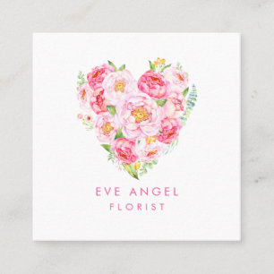 Tarjeta De Visita Cuadrada Arreglista de flores en forma de corazón floral cu