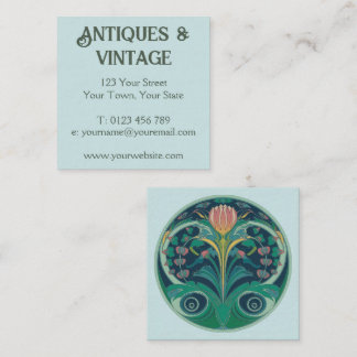 Tarjeta De Visita Cuadrada Art Nouveau Aqua Verde