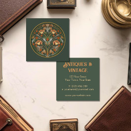 Tarjeta De Visita Cuadrada Art Nouveau Green Cream