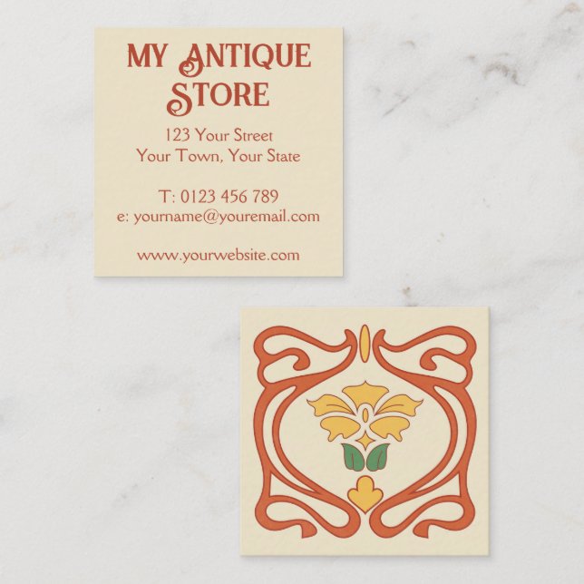 Tarjeta De Visita Cuadrada Art Nouveau Orange Cream Square Business Card (Anverso / Reverso)
