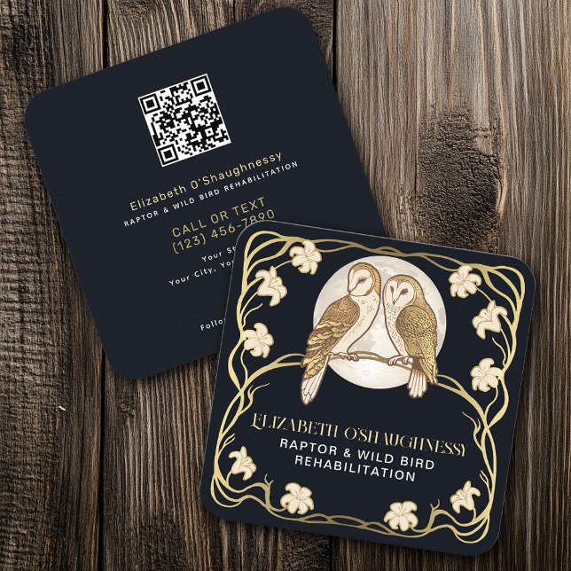 Tarjeta De Visita Cuadrada Art Nouveau Raptor Bird Rehabilitation QR Code (Subido por el creador)