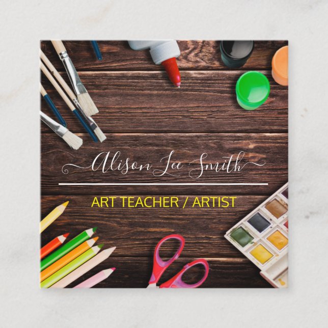 Tarjeta De Visita Cuadrada Art teacher, Artist, Hand Made (Anverso)