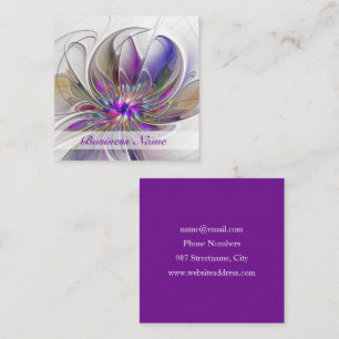 Tarjeta De Visita Cuadrada Arte abstracto fractal de flores enérgico y colori