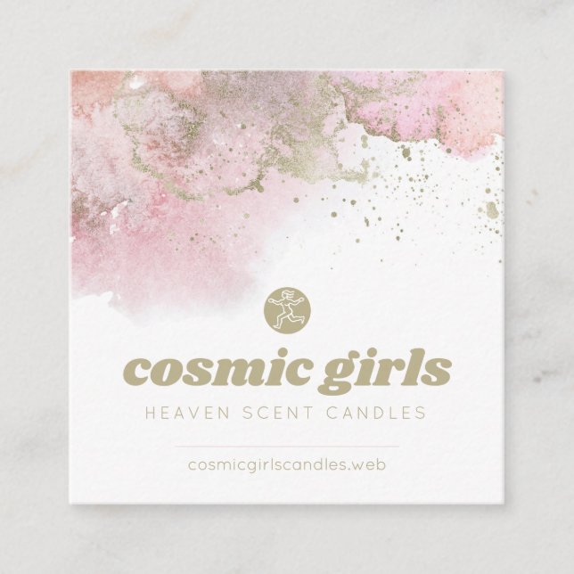 Tarjeta De Visita Cuadrada Arte abstracto rosa con acentos dorados (Anverso)