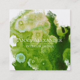 Tarjeta De Visita Cuadrada Arte abstracto verde acuarela artística