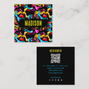 Tarjeta De Visita Cuadrada Arte callejero de hip hop con grafitis neón colori
