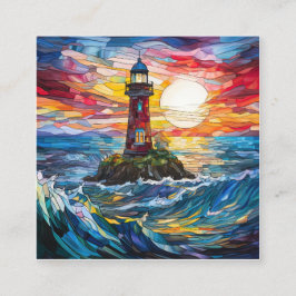 Tarjeta De Visita Cuadrada Arte de faro costero de vidrio templado