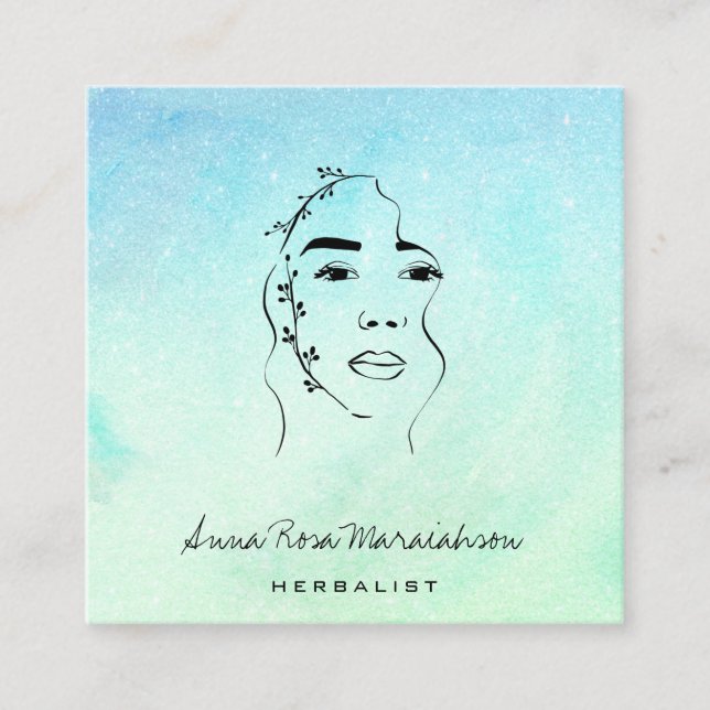 Tarjeta De Visita Cuadrada *~* Arte de línea de vegetación para mujeres botán (Anverso)