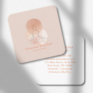 Tarjeta De Visita Cuadrada Arte de línea minimalista Mujer Yoga Meditación