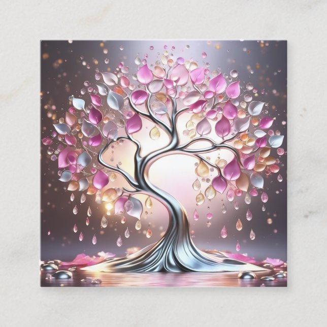 Tarjeta De Visita Cuadrada arte de salpicadura personalizado, árbol de plata, (Anverso)