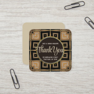 Tarjeta De Visita Cuadrada Arte Deco de Amor Squaza Dorado Negro Gracias Redo
