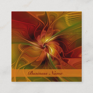 Tarjeta De Visita Cuadrada Arte floral fractal abstracto rojo naranja marrón 