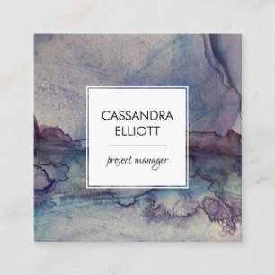 Tarjeta De Visita Cuadrada Arte líquido de tinta azul turbia y azul para alc