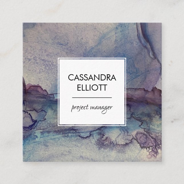 Tarjeta De Visita Cuadrada Arte líquido de tinta azul turbia y azul para alco (Anverso)