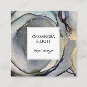 Tarjeta De Visita Cuadrada Arte líquido en tinta alcohólica de color azul y o