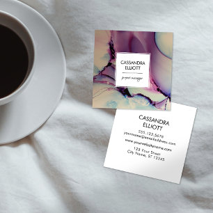 Tarjeta De Visita Cuadrada Arte líquido morado, rosa y azul de tinta de alco